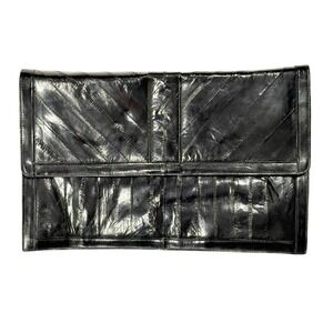 Vintage Black Eel Skin Leather Clutch Bag Oversized Paneled Envelope Handbag